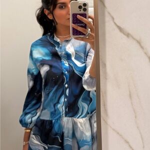 Blue and white swirl dress